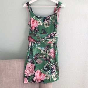 LEIFSDOTTIR Green Roses Floral Silk Shift Dress